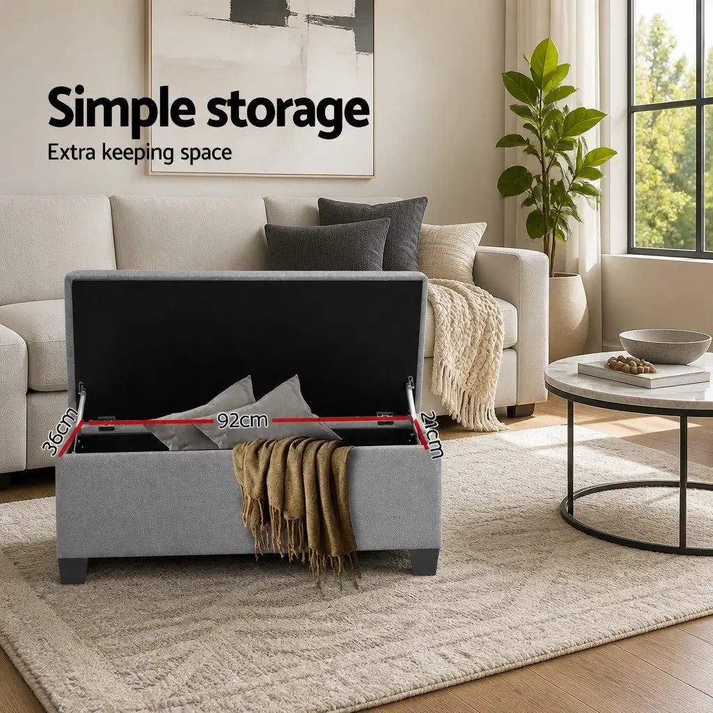 Storage Ottoman Blanket Box 97cm Light Grey Linen Lift-up Lid