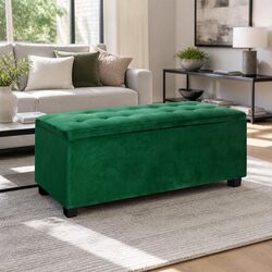 Storage Ottoman Blanket Box 97cm Velvet Upholstered Tufted Seat with Lift-up Lid