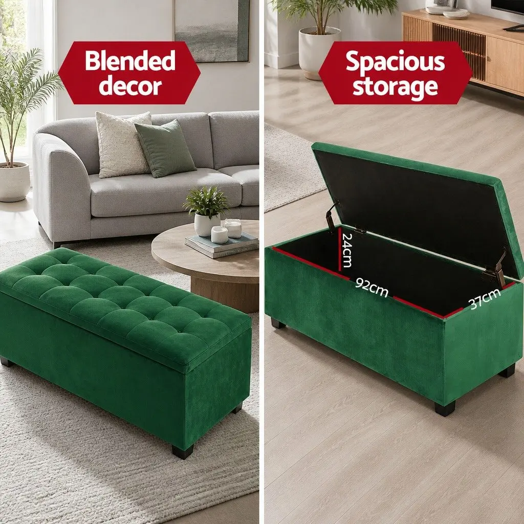Storage Ottoman Blanket Box 97cm Velvet Upholstered Tufted Seat with Lift-up Lid