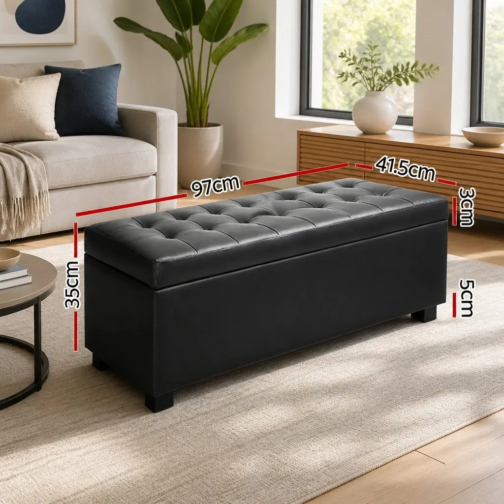 Storage Ottoman Lift-Top 97cm Black Furniture Living Room Footrest