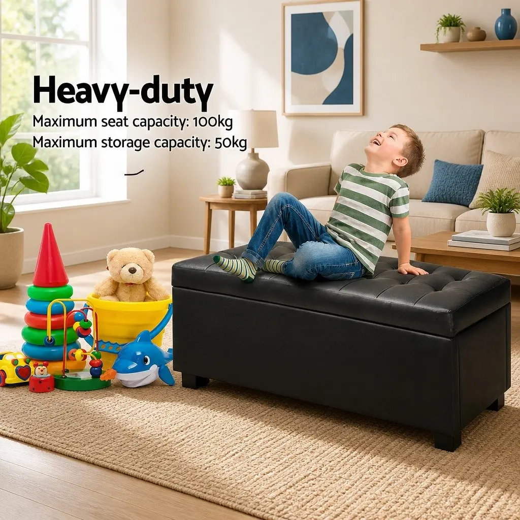 Storage Ottoman Lift-Top 97cm Black Furniture Living Room Footrest