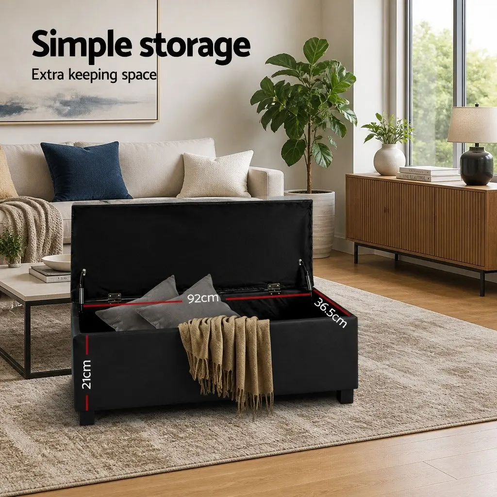 Storage Ottoman Lift-Top 97cm Black Furniture Living Room Footrest