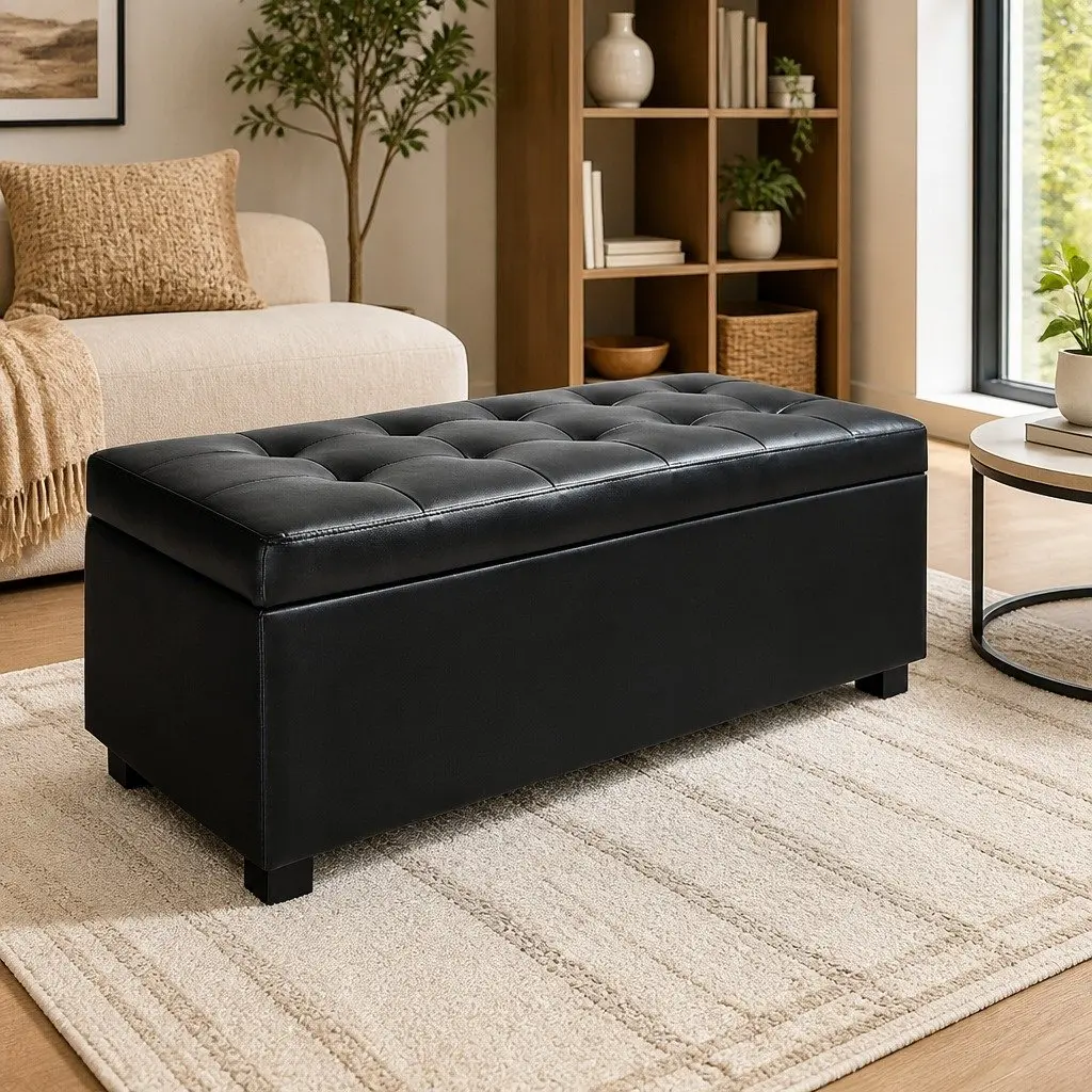 Storage Ottoman Lift-Top 97cm Black Furniture Living Room Footrest