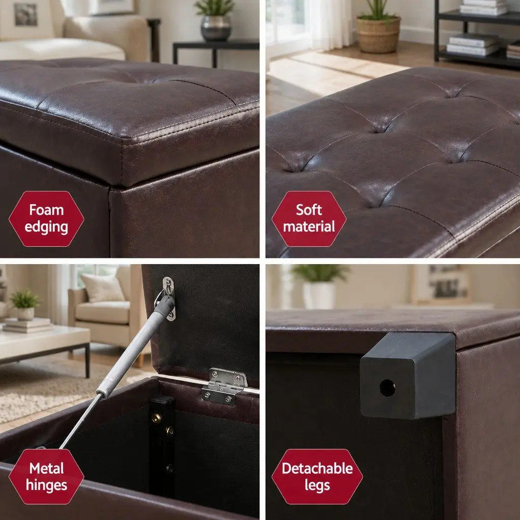 Storage Ottoman Blanket Box 97cm Brown Faux Leather Lift-Up Lid Furniture