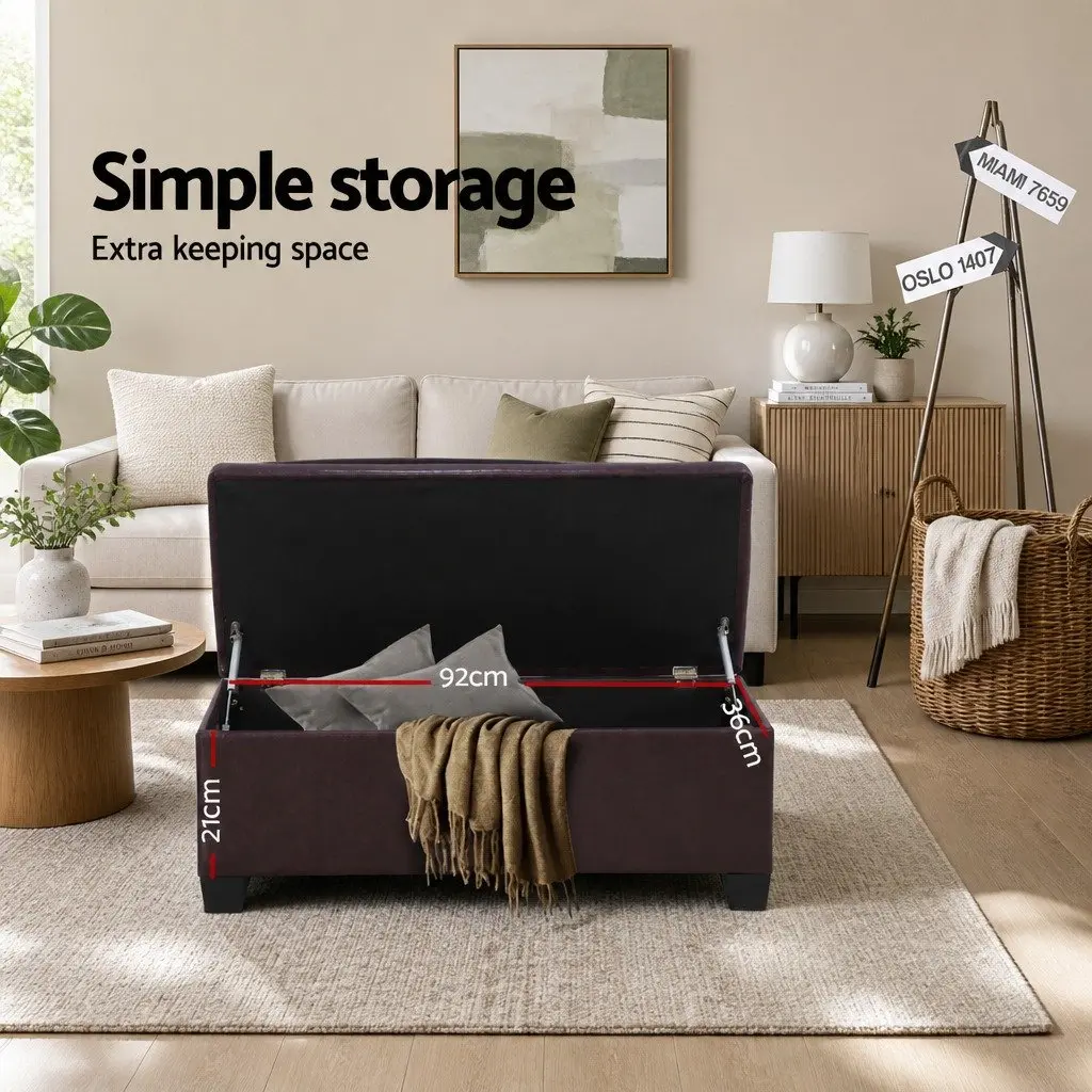 Storage Ottoman Blanket Box 97cm Brown Faux Leather Lift-Up Lid Furniture