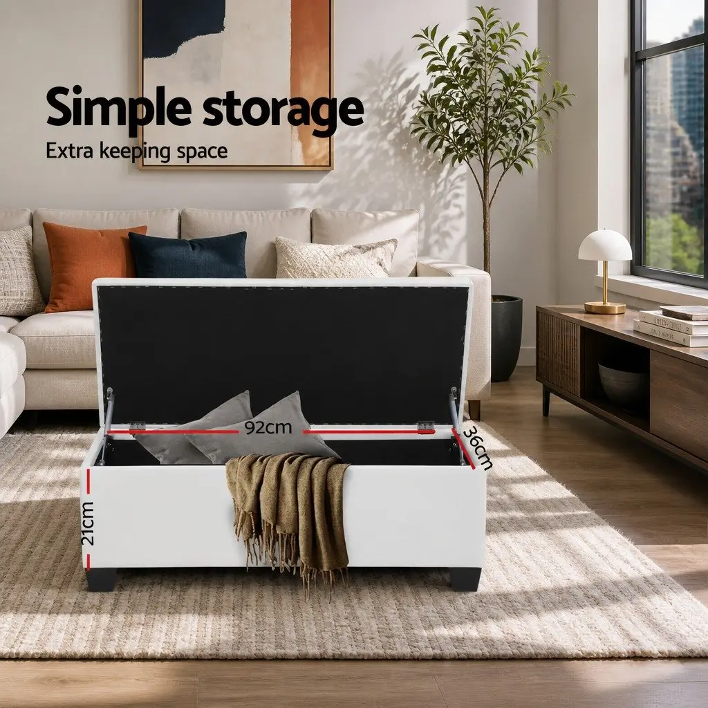 Storage Ottoman Blanket Box 97cm Lift-Up Lid White Faux Leather Footstool