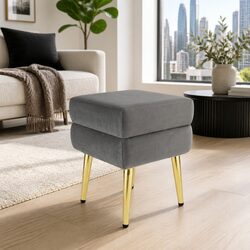 Practical Grey Velvet Ottoman with Hidden Storage
