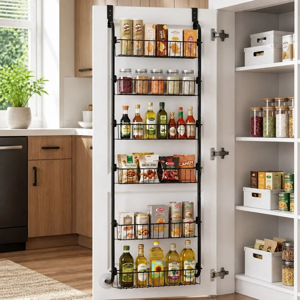 6-Tier Metal Wall Rack Over-Door Storage Organiser Space Saver Black