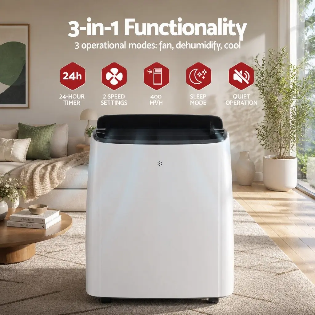 Portable Air Conditioner 7000BTU WiFi Smart Remote Control 3-in-1 Cool Fan Dry White