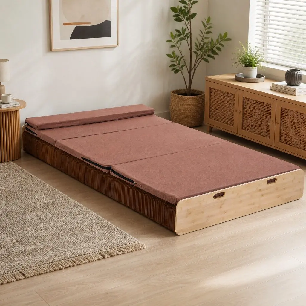 Folding Bed Frame Single Sofa Camping Furniture 200cm x 120cm Brown