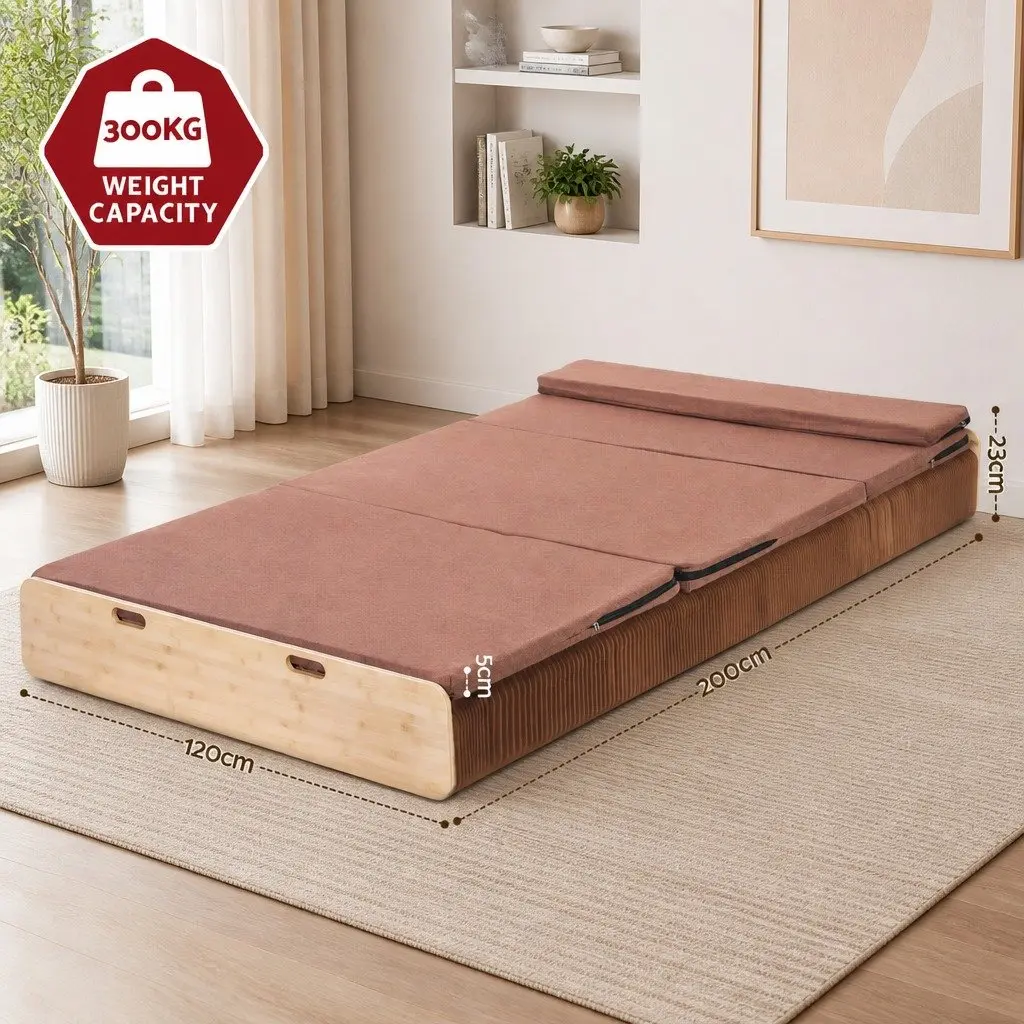Folding Bed Frame Single Sofa Camping Furniture 200cm x 120cm Brown