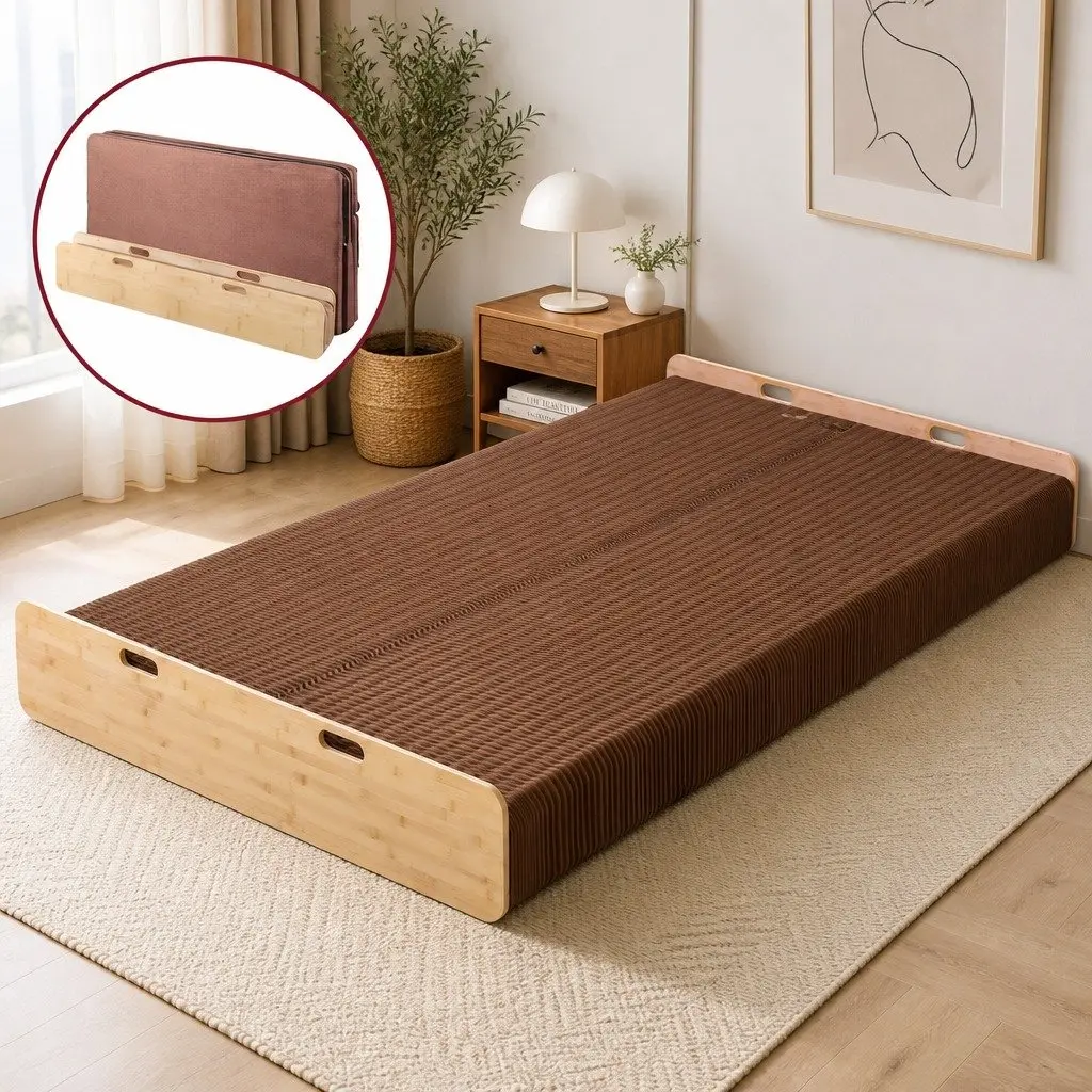 Folding Bed Frame Single Sofa Camping Furniture 200cm x 120cm Brown