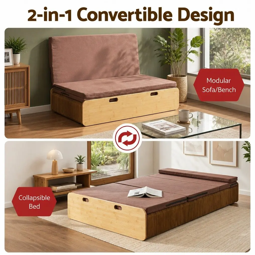 Folding Bed Frame Single Sofa Camping Furniture 200cm x 120cm Brown