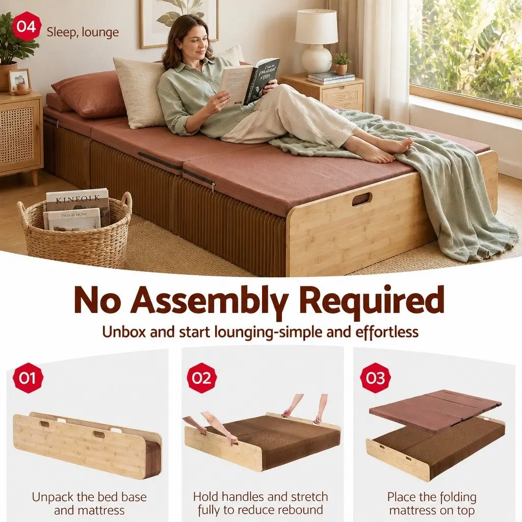 Folding Bed Frame Single Sofa Camping Furniture 200cm x 120cm Brown