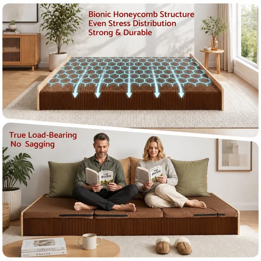 Folding Bed Frame Single Sofa Camping Furniture 200cm x 120cm Brown
