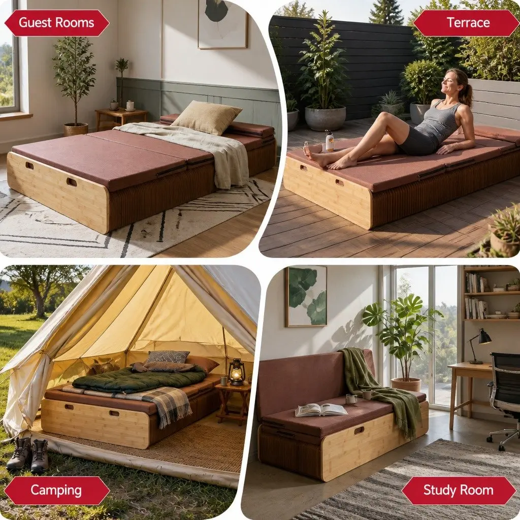 Folding Bed Frame Single Sofa Camping Furniture 200cm x 120cm Brown