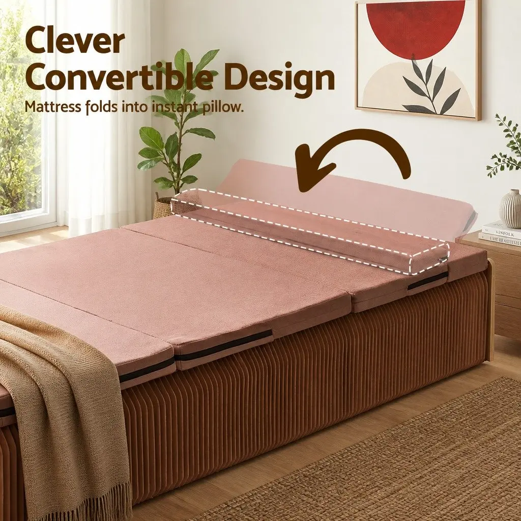 Folding Bed Frame Single Sofa Camping Furniture 200cm x 120cm Brown
