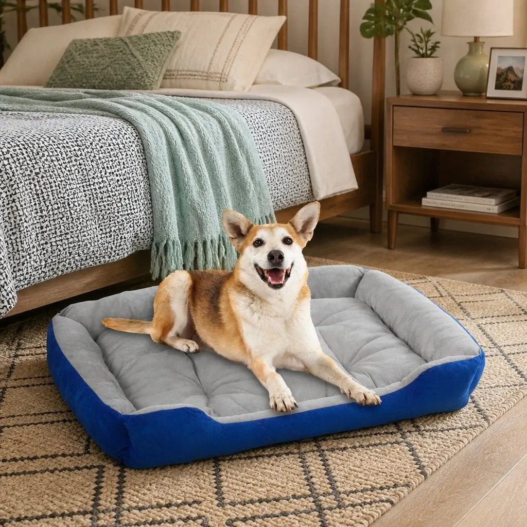 Pet Bed Dog Mattress Large Navy Washable Soft Cushion Sleep Mat