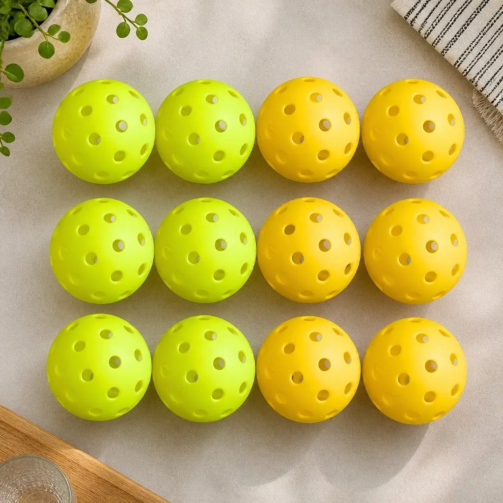 Pickleball Set 12PC 40-Hole Design Indoor Outdoor Play Green Yellow Balls 74mm