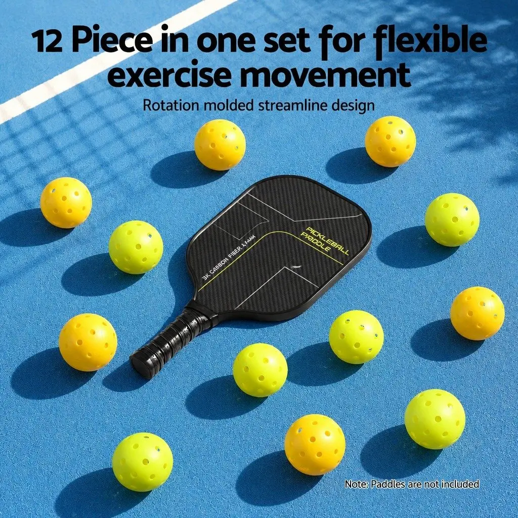Pickleball Set 12PC 40-Hole Design Indoor Outdoor Play Green Yellow Balls 74mm