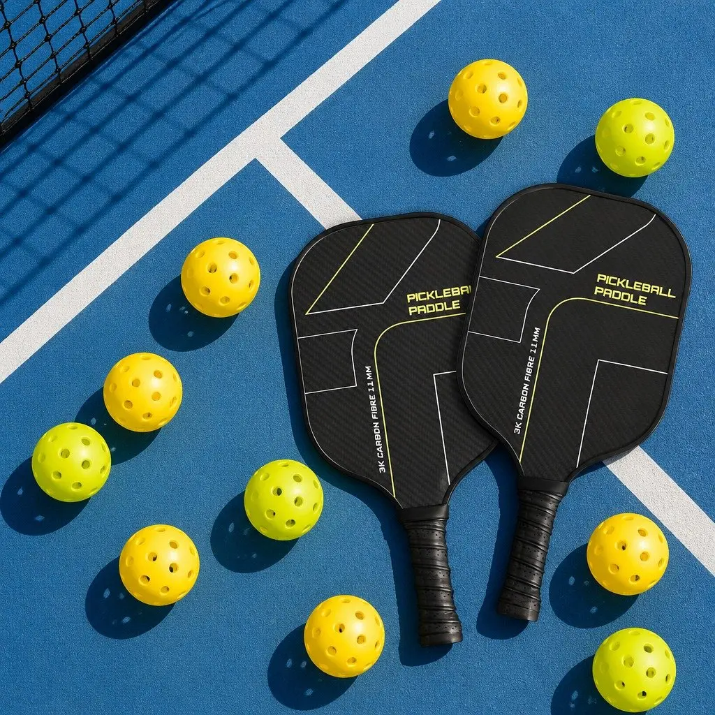 Pickleball Set 12PC 40-Hole Design Indoor Outdoor Play Green Yellow Balls 74mm