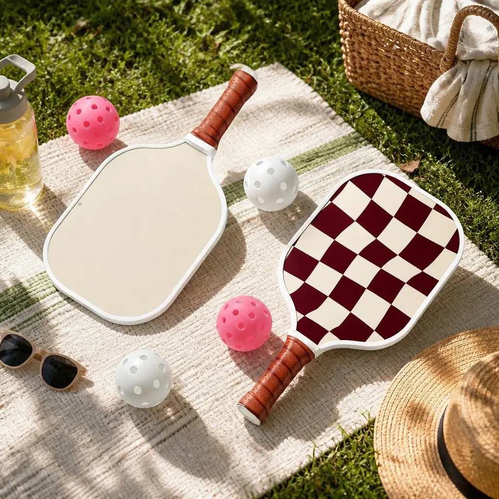 Pickleball Paddle Set Honeycomb Core Fibreglass Racquet Burgundy 2 Paddles 4 Balls Carry Bag
