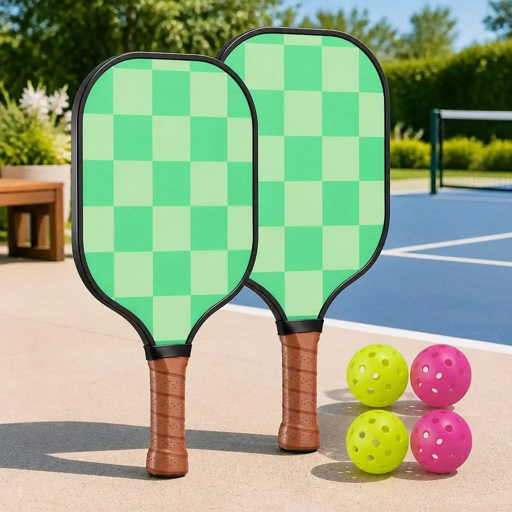 Pickleball Paddle Set 2 Piece Tournament Kit 40cm Green Brown