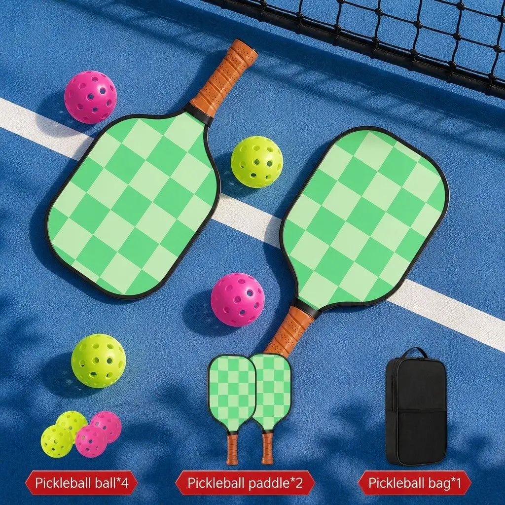 Pickleball Paddle Set 2 Piece Tournament Kit 40cm Green Brown