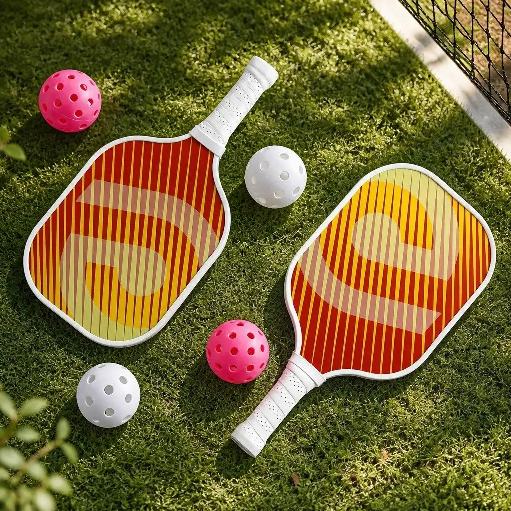 Pickleball Paddle Set Honeycomb Core Fibreglass Racquet Orange 2 Paddles 4 Balls with Bag