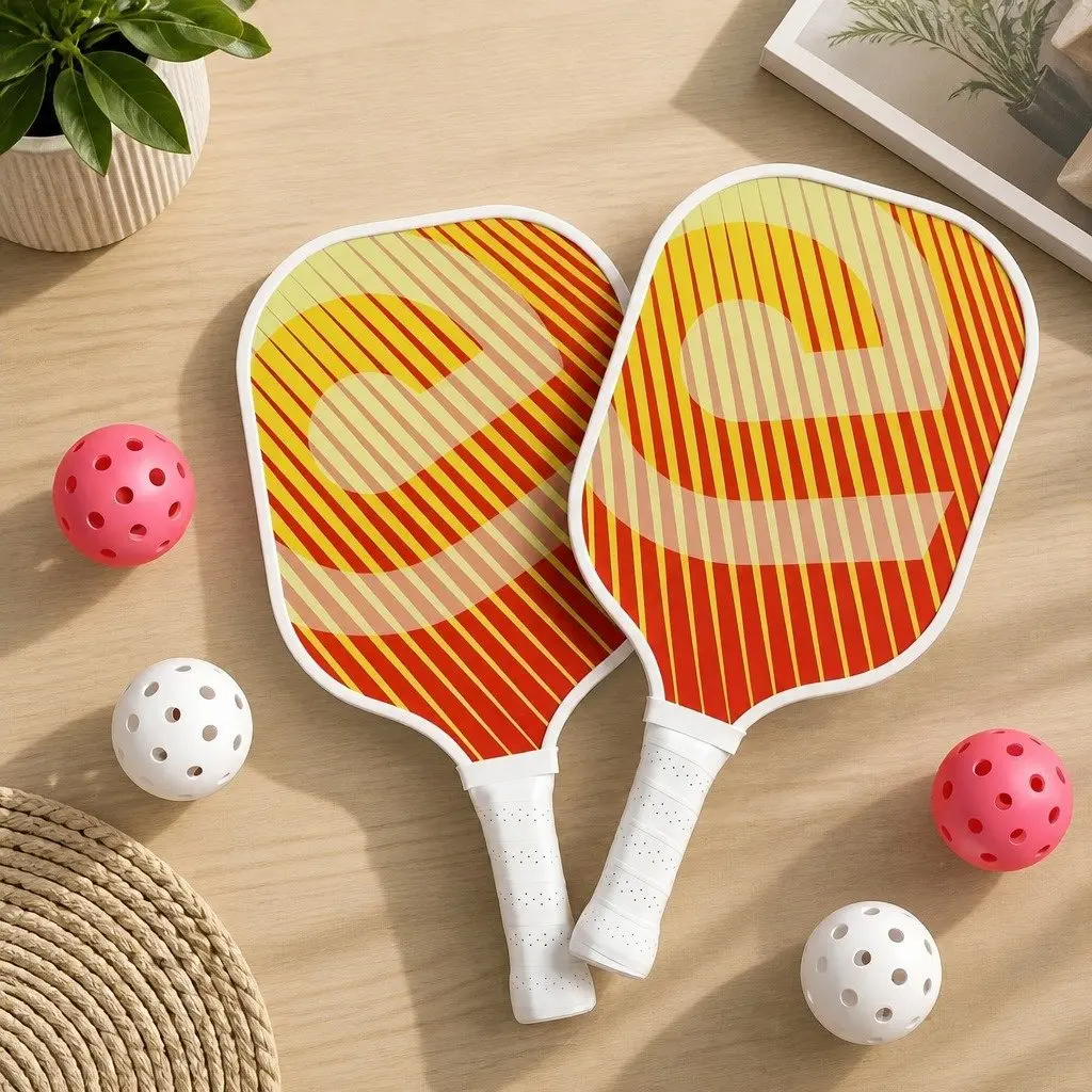 Pickleball Paddle Set Honeycomb Core Fibreglass Racquet Orange 2 Paddles 4 Balls with Bag
