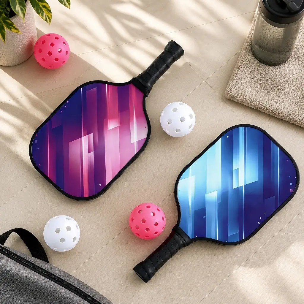 Pickleball Paddle Set Honeycomb Core Fibreglass Racquet 2 Paddles 4 Balls Storage Bag Blue Purple
