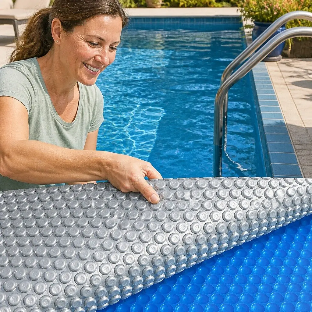 Solar Swimming Pool Cover Heat Retention 10 X 4.7M 400 Micron Blue Silver