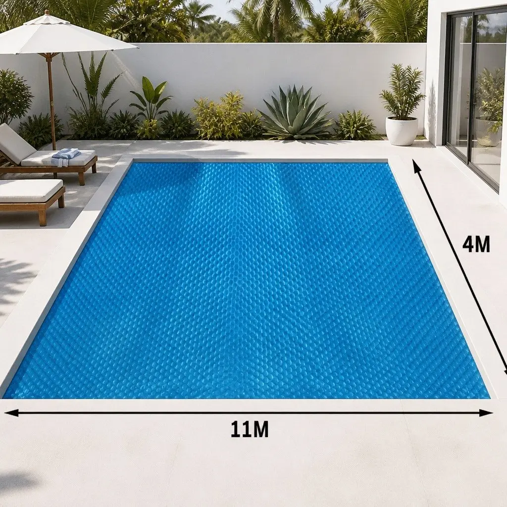 Solar Pool Cover 11m x 4m 400 Micron Bubble Blue Top Silver Bottom