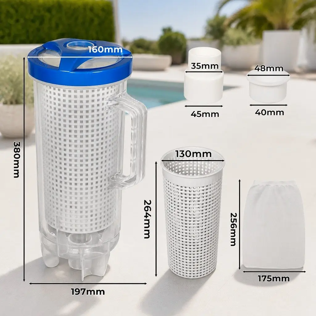 Pool Leaf Canister Suction Large Capacity Debris Catcher Filter Trap System Blue