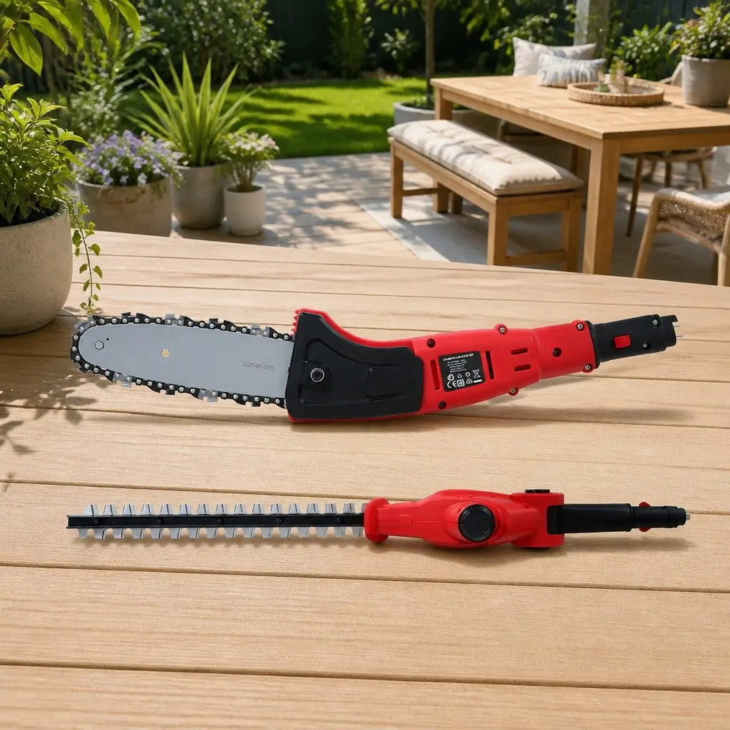 Cordless Chainsaw Trimmer 20V Lithium Battery 8 Inch Cutting 2.7m Reach Red