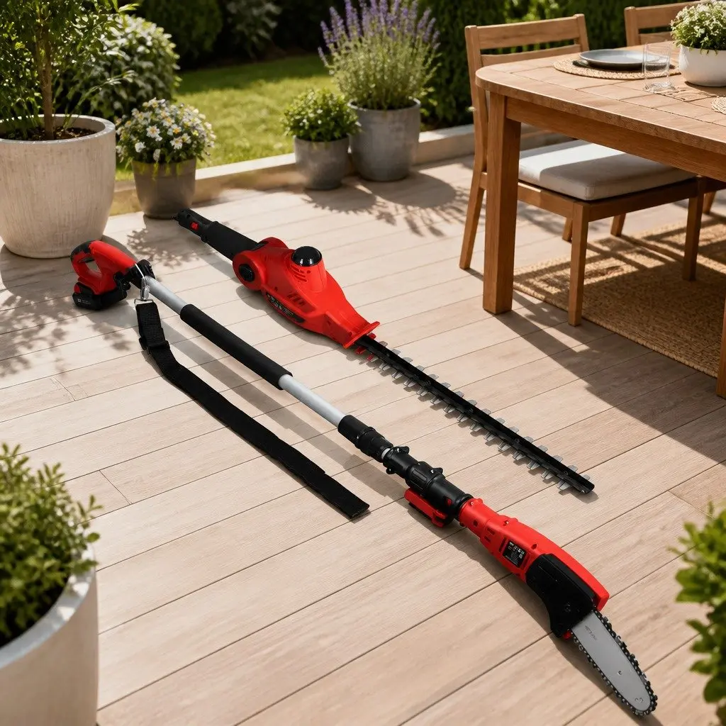 Cordless Chainsaw Trimmer 20V Lithium Battery 8 Inch Cutting 2.7m Reach Red