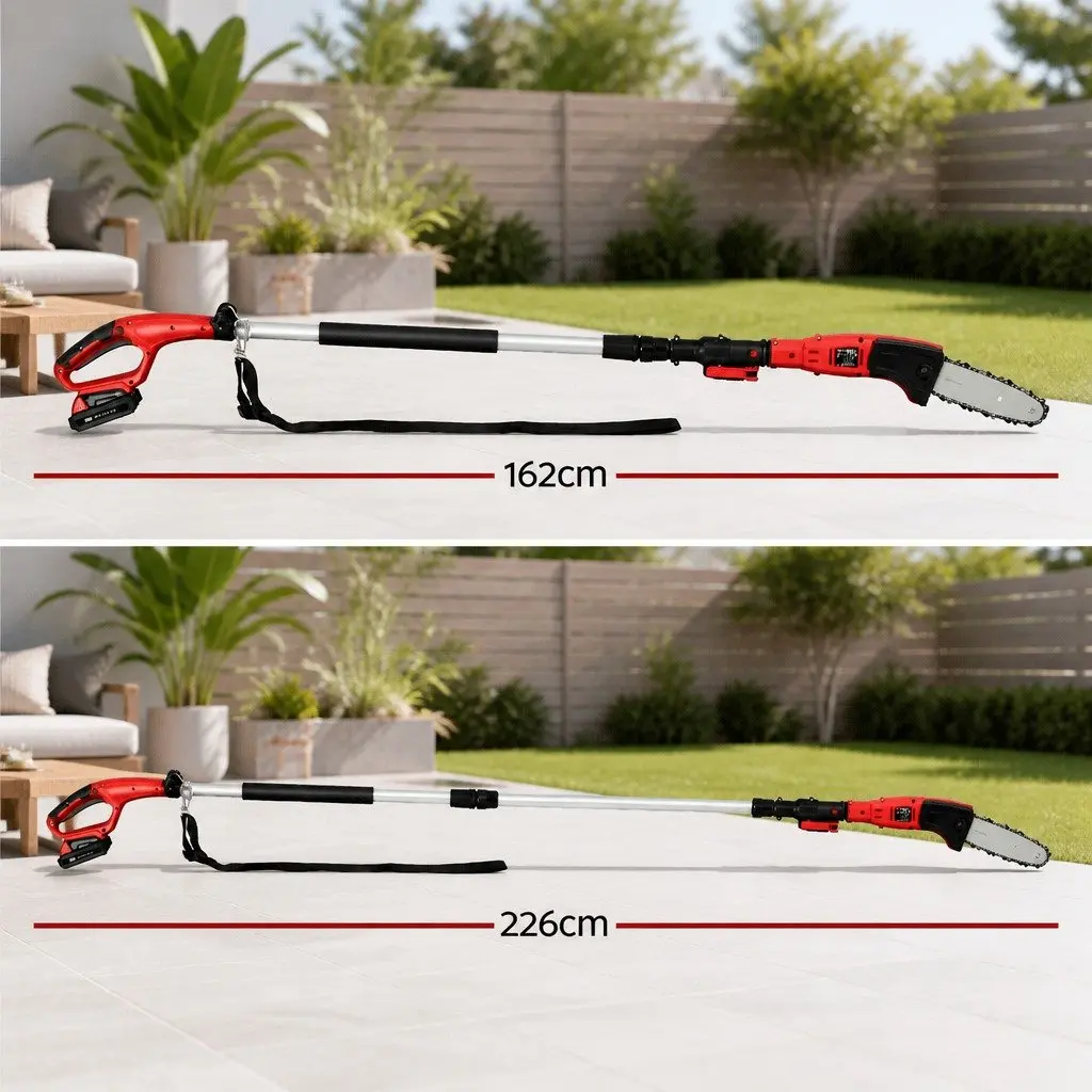 Cordless Pole Chainsaw Electric Pruner 8 Inch Bar 20V Lithium Battery Red