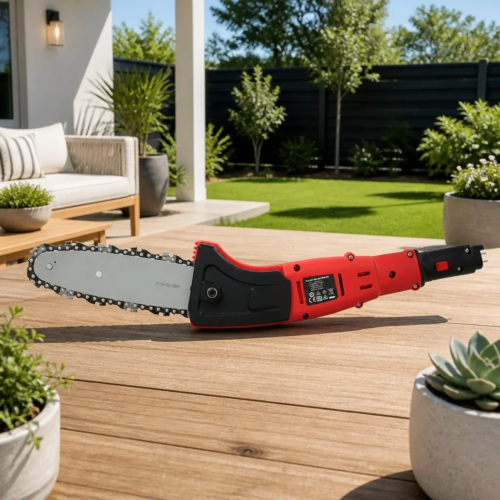 Cordless Pole Chainsaw Electric Pruner 8 Inch Bar 20V Lithium Battery Red