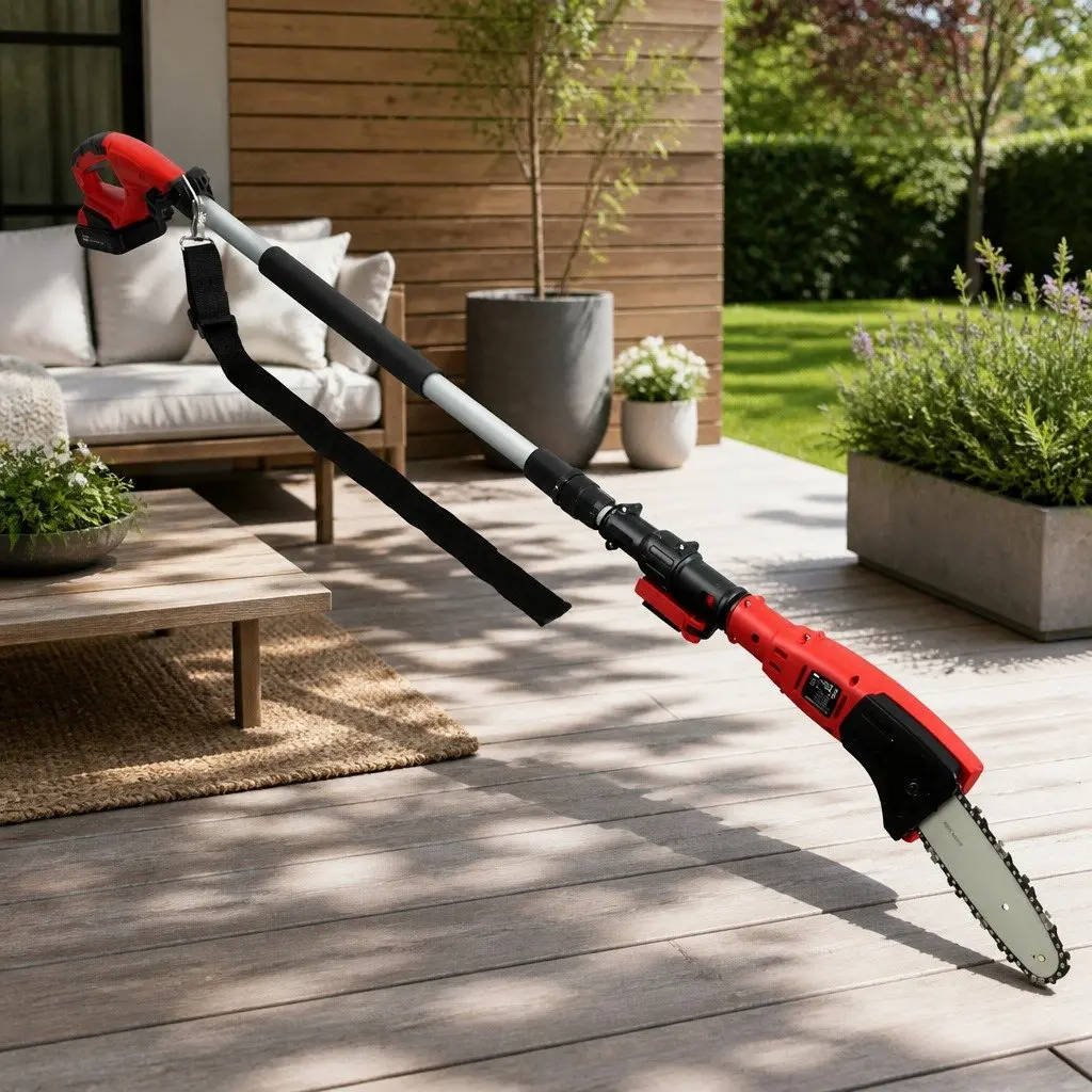 Cordless Pole Chainsaw Electric Pruner 8 Inch Bar 20V Lithium Battery Red