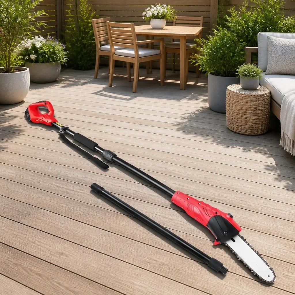 Cordless Pole Chainsaw 20V Lithium Battery 8 Inch Electric Pruner Red Black