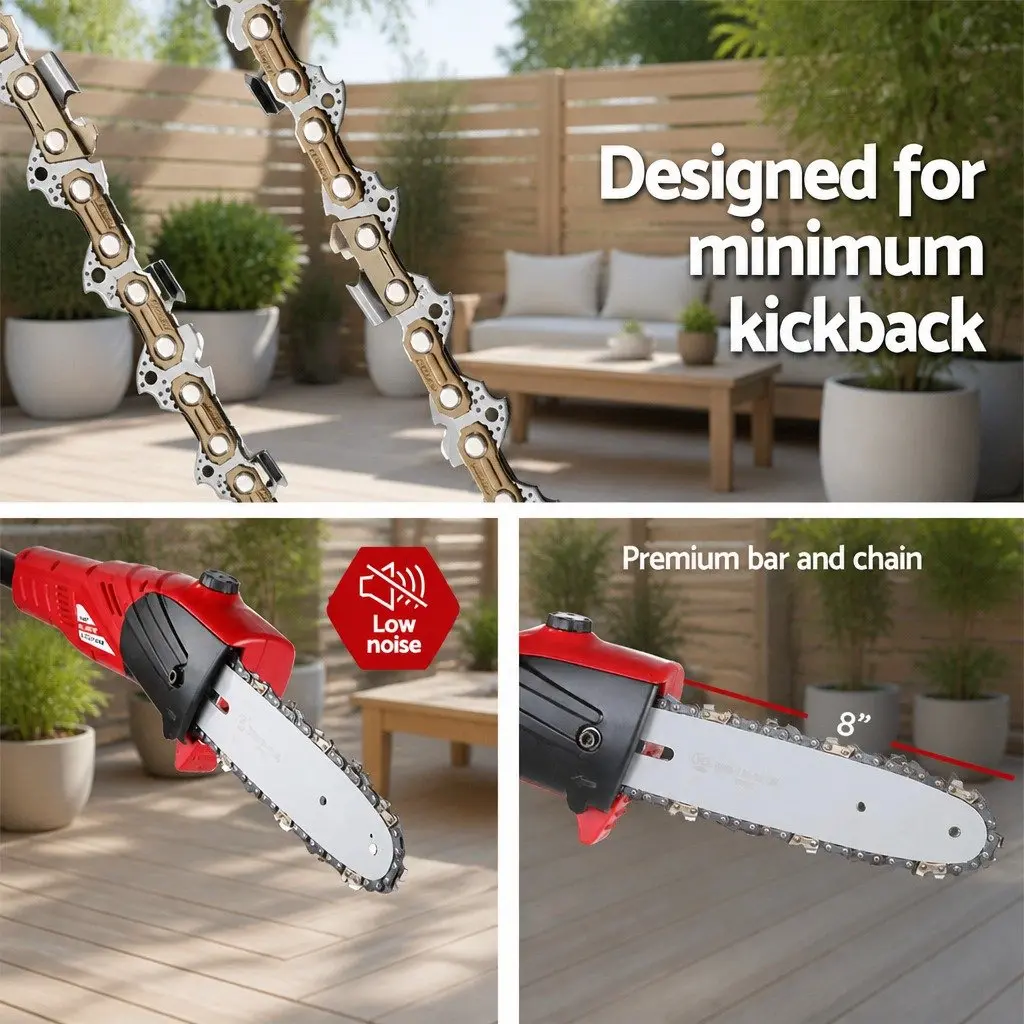 Cordless Pole Chainsaw 20V Lithium Battery 8 Inch Electric Pruner Red Black