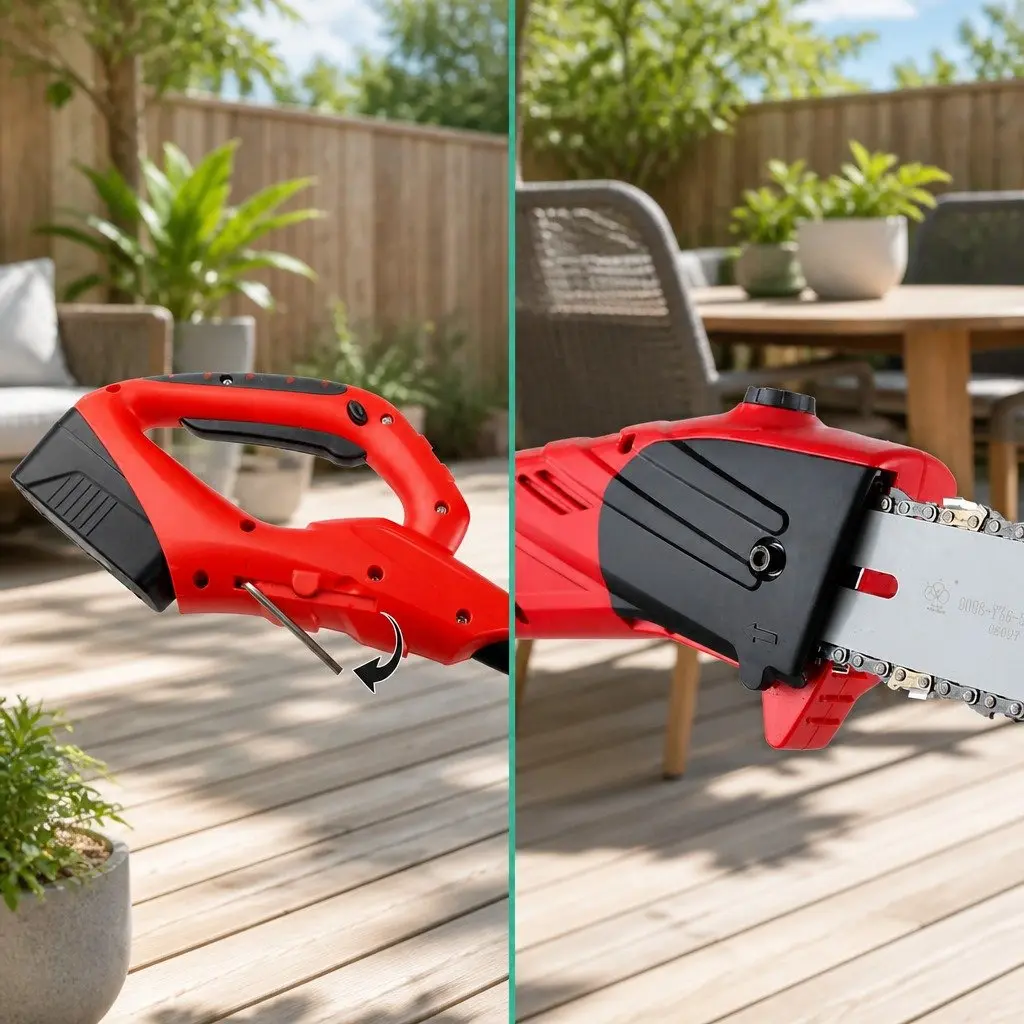 Cordless Pole Chainsaw 20V Lithium Battery 8 Inch Electric Pruner Red Black