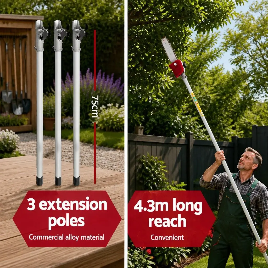 Petrol Pole Chainsaw 31cc 4-Stroke Garden Tool 12 Inch Red Extension Pruner
