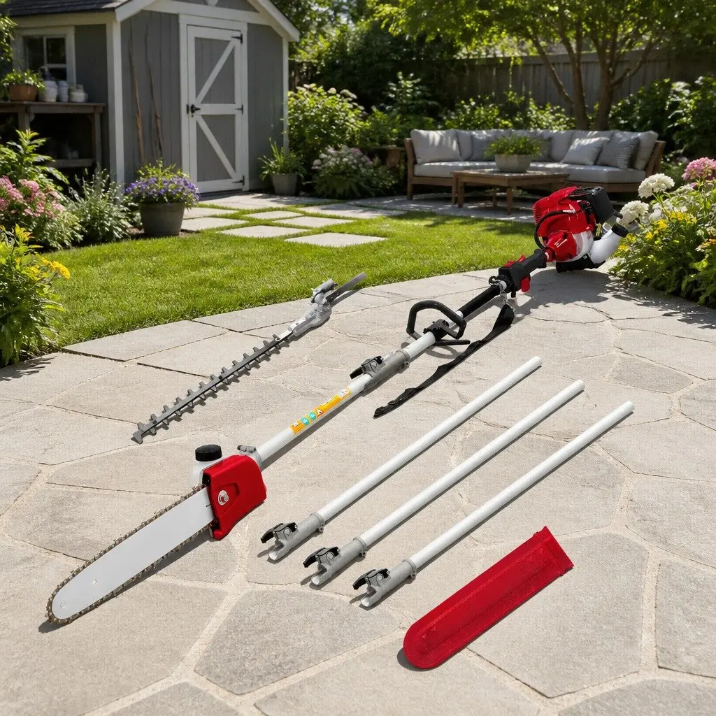 Petrol Pole Chainsaw 31cc 4-Stroke Garden Tool 12 Inch Red Extension Pruner