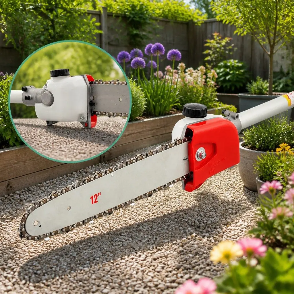 Pole Chainsaw 52cc Petrol Tree Pruner 12 Inch Long Reach Garden Tool 9 in 1 Red