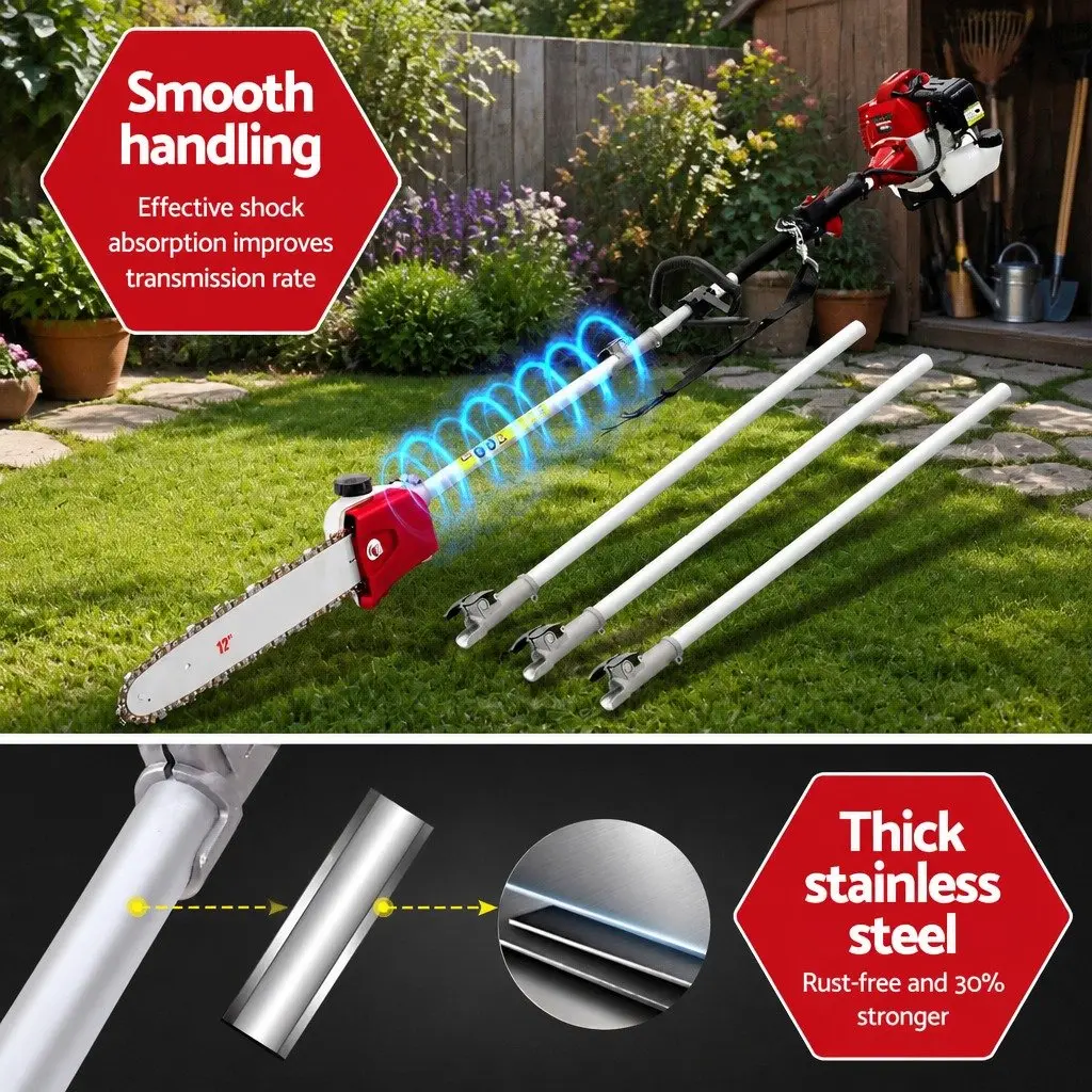 52cc Pole Chainsaw 2 Stroke Petrol Garden Tool 12 Inch Bar Red 7 Piece