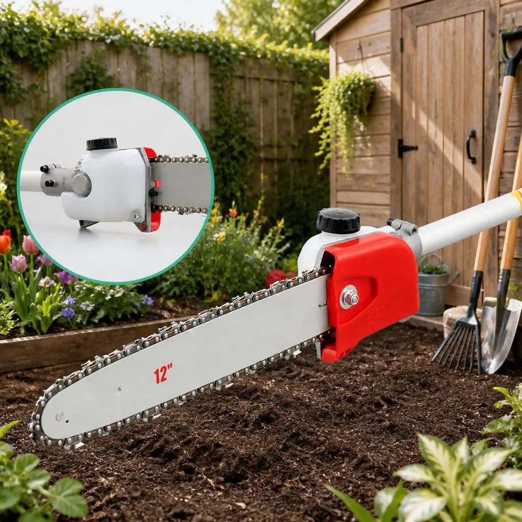 Pole Chainsaw 2 Stroke Petrol Pruner 52cc 2-in-1 Hedge Trimmer Long Reach 5.6m Black
