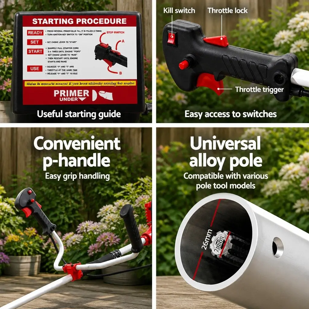 Pole Chainsaw 7 in 1 Multi Tool 52cc 2 Stroke Petrol Red