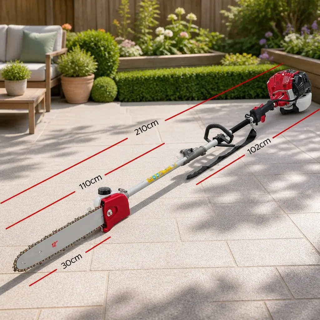 Pole Chainsaw 9 In 1 Multi Tool Petrol 52cc 2 Stroke Hedge Trimmer Red