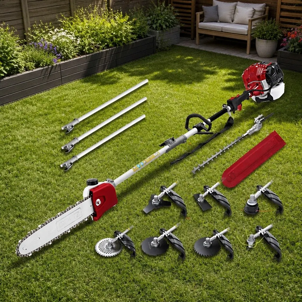 Pole Chainsaw 9 In 1 Multi Tool Petrol 52cc 2 Stroke Hedge Trimmer Red